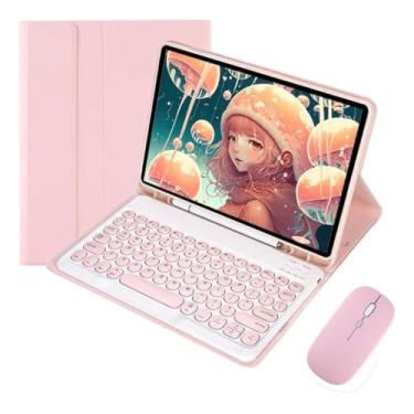 Imagem de Capa para tablet Samsung Galaxy Tab A9 de 11 polegadas com teclado redondo e mouse sem fio em design fino e fino (rosa)