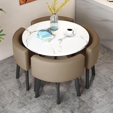Imagem de Mesa De Cozinha E Cadeiras Para 4, Conjunto De Mesa De Jantar Compacta De 5 Peças, Tampo De Padrão De Mármore Falso E 4 Assentos Estofados Em Couro Pu, Conju, Light Coffee, Desk top DI 80cm