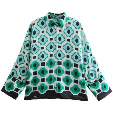 Imagem de Terno Feminino Terno 2 Peças Terno Calças Terno Impressão Perna Reta Mulheres Ternos Casuais, Green-shirt, XS