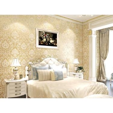 Imagem de Papel de parede 3D autoadesivo não tecido grande flor quente sala de estar quarto estudo fundo papel de parede bege 53 * 500 cm