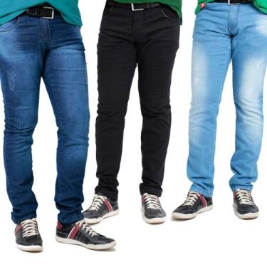 Imagem de Kit 2 Calça Jeans Sarja Masculina Skinny Slim Lycra + Cores - APOLLOGY