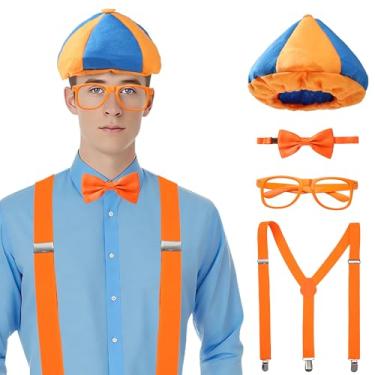 Imagem de Zrycn 4 peças de acessórios de fantasia de Halloween, chapéu, suspensórios, gravata borboleta e óculos, artigos de festa de fantasia, tamanho único para a maioria dos adultos