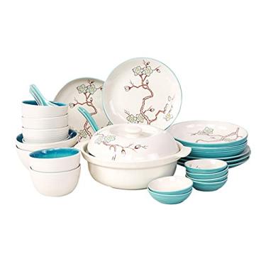 Imagem de Conjunto de pratos de jantar de cerâmica, tigela de ramen para bife doméstico, prato de lanches, 28 peças, adequado para cozinha doméstica e restaurante, prato de jantar