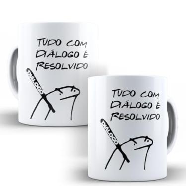 Imagem de Caneca Meme Flork Irônica Tudo Com Diálogo é Resolvido