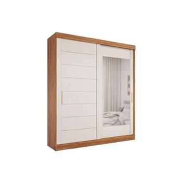 Imagem de Guarda Roupa Casal 2 Portas De Correr (1 C- Espelho) E 3 Gavetas Flora Cinamomo-off White - Panan