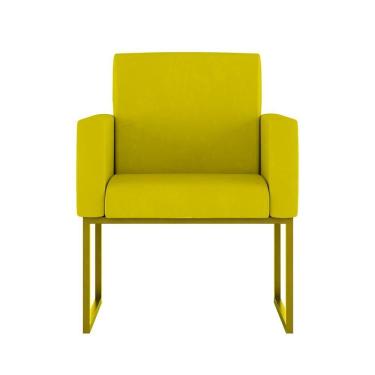 Imagem de Cadeira Poltrona Moderna Com Base De Ferro Dourado Reforçada Cor: Amarelo