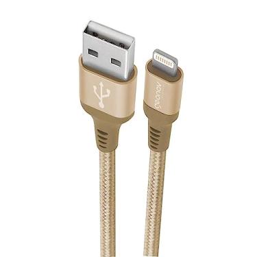 Imagem de Geonav Cabo iPhone, iPad, iPod Lightning conector original Mfi Apple, nylon trançado, 1MT, ESLIGO, Dourado