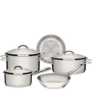 Imagem de Jogo de Panelas Tramontina Solar em Aço Inox com Fundo Triplo e Tampas de Inox 5 Peças