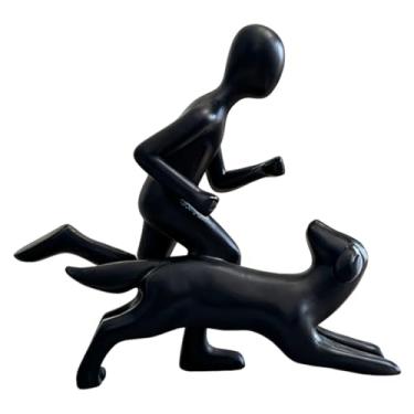 Imagem de Bothyi Estátua de Homem e Cachorro, Estatueta Artística, Presente Criativo para Amantes de Animais de Estimação, Escultura Decorativa para Mesa, Armário, Preto