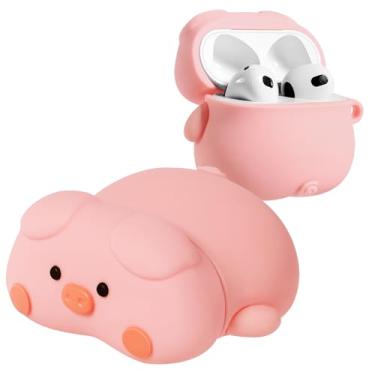Imagem de Coralogo Capa para AirPods 3ª geração com chaveiro – Elegante para mulheres, meninas, meninos, 3D, design fofo de porco, kawaii, feminino, exclusivo, engraçado para Air Pods 3