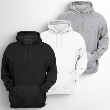 Imagem de Kit 3 Moletom Canguru Blusa De Frio Liso Flanelado Agasalho Bolso Fron