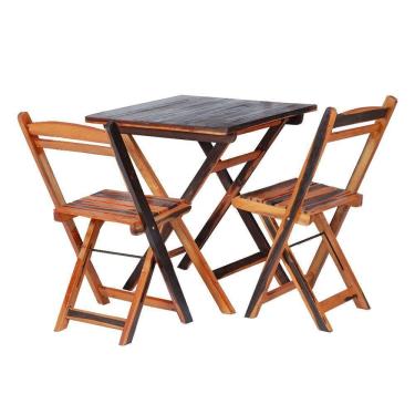 Imagem de Conjunto Mesa Dobrável Com 2 Cadeiras 100% Madeira Maciça Ypê Cerejeira