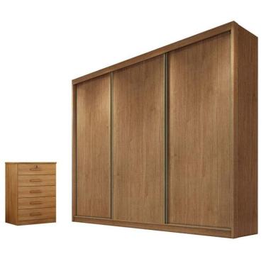 Imagem de Guarda Roupa Casal Logan E Gaveteiro Suiça Cumaru 23 - Horizonte