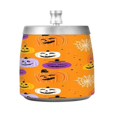 Imagem de Qilmy Cinzeiro de abóbora de aço inoxidável com tampa - Cinzeiro de cigarro à prova de vento sem cheiro sem fumaça para casa, escritório, carro, pátio, varanda (uso interno e externo)