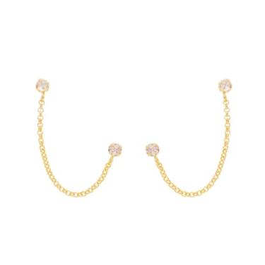 Imagem de BRINCO EAR LINE LYNA PONTO DE LUZ ZIRCÔNIAS FOLHEADO A OURO 18K