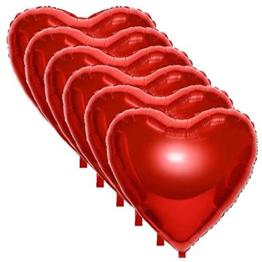 Imagem de Balões grandes em forma de coração de 81 cm, balões de alumínio enormes de dia dos namorados, balões de coração vermelho para decoração de casamento, noivado, aniversário, festa, suprimentos (vermelhos, 6 peças)