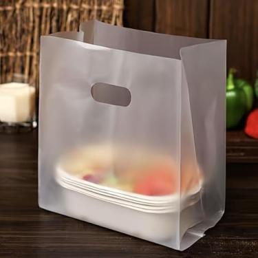 Imagem de 50 peças de sacos de presente de plástico transparente com alças, saco de plástico para presente, saco de compras de plástico com alça ideal para saladas, bolos, pão, sobremesas, biscoitos e doces