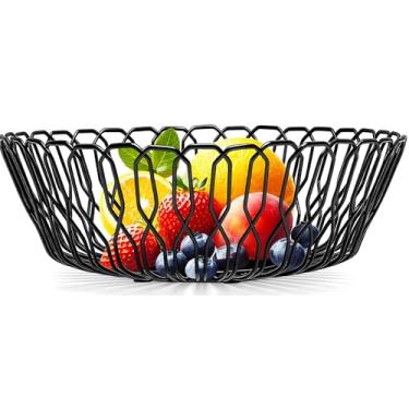 Imagem de LULARINE Tigela de frutas, fruteira de arame de metal para balcão de cozinha, bancada, decoração de casa, tigela de frutas de arame preto moderna criativa elegante
