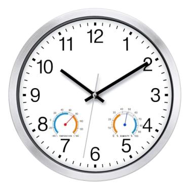 Imagem de Caysie Relógios de parede de quartzo selados de 30,5 cm à prova d'água com termômetro e higrômetro, silencioso operado por bateria, relógio de parede de quartzo para pátio, piscina, banheiro fora de