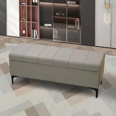 Imagem de Banco de cama moderno para quarto com armazenamento, bancos de entrada com almofada, banco de armazenamento de sala de estar, banco de sapato de porta frontal com armazenamento, banco de assento de