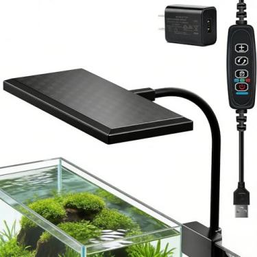 Imagem de Luminária de Aquário com Clipe 10W - LED Espectro Completo, Timer e Dimerização, 3 Modos de Iluminação para Plantas de Água Doce e Peixes Tropicais. Ideal para Tanques de 20-50 cm (3-8 Galões).