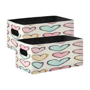 Imagem de xigua Conjunto de 2 caixas de armazenamento de corações em aquarela, cubo de armazenamento dobrável, organizador de cestas de armazenamento para livros, prateleiras, armário, lavanderia, berçário