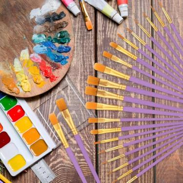 Imagem de Conjunto de 20 pincéis artísticos para pintura a óleo acrílica, aquarela, detalhes finos, rosto, unhas, corpo e miniatura, pintura rupestre (cor violeta)