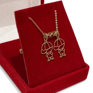 Imagem de Cordão Bailarina 50cm em Ouro 18k Com Pingentes Canga Crianças Menino 
