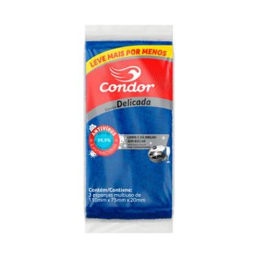 Imagem de Condor, Esponja, Limpeza Delicada, Eficaz Contra Vírus e Bactérias, Durável, Alta Durabilidade, Ideal para Inox e Antiaderentes, 3 Unidades