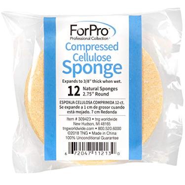 Imagem de ForPro Professional Collection Esponja de celulose comprimida ForPro, esponja redonda para rosto e corpo, amarela natural, 7 cm, 12 unidades