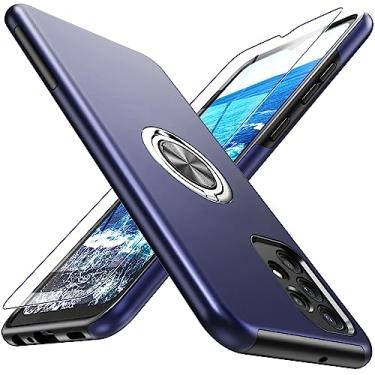 Imagem de Yamink Capa para Samsung para Galaxy A32 5G com protetor de tela de vidro temperado, capa protetora híbrida 2 em 1 slim fit resistente com anel magnético invisível suporte para Galaxy A32 de 6,5
