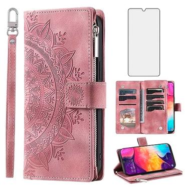 Imagem de Asuwish Capa de telefone para Samsung Galaxy A50 A50S A30S Capa carteira com protetor de tela de vidro temperado e porta-cartões com zíper de flor mandala A 50 50S 30S S50 50A SM A505G mulheres homens