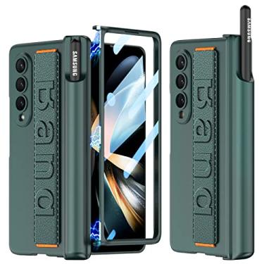 Imagem de DEMCERT Capa para Samsung Galaxy Z Fold 3 5G com alça, capa magnética à prova de choque de policarbonato de luxo com protetor de tela S Pen Slot para Samsung Galaxy Z Fold 3 5G (verde)