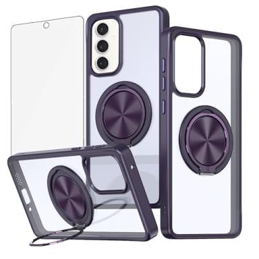 Imagem de Asuwish Capa de telefone para Samsung Galaxy S23 FE 5G com protetor de tela de vidro temperado, capa transparente fina magnética suporte anel suporte protetor S 23 EF S23FE 23S mulheres homens roxo