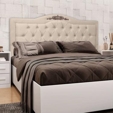 Imagem de Cabeceira Provençal Capitonê Casal Com Aplique Em MDF 1.40M Linho Bege SOFA STORE