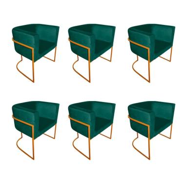 Imagem de Kit 6 Cadeiras de Jantar Premium Base de Ferro Cobre Veludo Verde