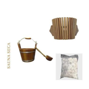 Imagem de Kit Sauna Seca Seixo Pedra 4Kg + Luminária + Concha + Balde - Impercap