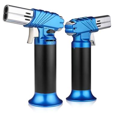 Imagem de mollie Mini isqueiro de butano com chama ajustável, pequena lanterna recarregável de cozinha para creme brulee, maçarico à prova de vento com trava de segurança, azul (gás butano não incluído)