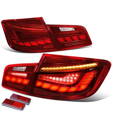 Imagem de DNA Motoring TL-LED-3D-F1010-RD-CL Luz traseira de LED com sequência de inicialização de 4 estágios com sinal de freio reverso compatível com 11-16 528I 535I 550I Sedan, lente vermelha transparente