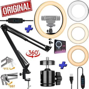 Imagem de Aro de Luz Anel Ring Light 26cm + Suporte Braço Articulado Pedestal de