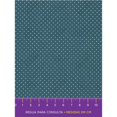 Imagem de Tecido Tricoline Estampado Poá Pequeno Branco Fundo Azul Petróleo - 1,