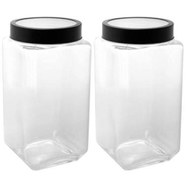 Imagem de Kit 2 Potes de Vidro 1,7L Gastro Lyor Tampa Metal Preta Porta Mantimen