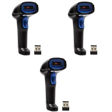 Imagem de kit 3 Leitor Scanner De Códigos De Barras Sem Fio LASER Wireless USB A