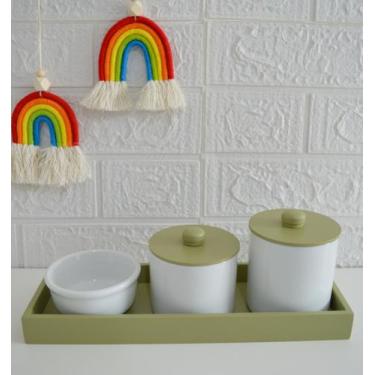 Imagem de Kit Higiene Bebê K153 Porcelana Bandeja Amarelo Azul Rosa Cinza Safari