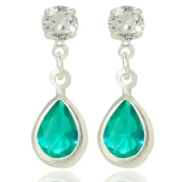Imagem de Brinco Zirconia Cristal Redondo Pingente Gota Prata 925 - Lojas La+Ny,