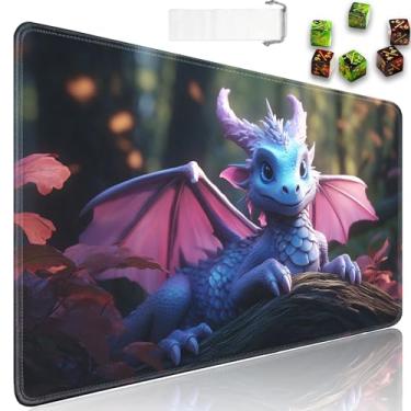 Imagem de Para MTG Playmat + bolsa de viagem com cordão + 6 contadores de dados, para tapetes de jogo de cartas colecionáveis de mesa ou mouse pad grande, borracha antiderrapante 61 x 35 cm, desenho animado