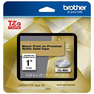 Imagem de Brother P-touch TZe-M851 impressão preta em fita laminada dourada fosca premium 24 mm de largura x 8 m de comprimento