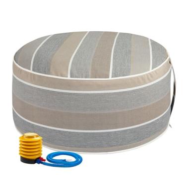 Imagem de FUNHOME Pufe inflável para uso externo com bomba de ar, pufe portátil de 50,8 cm x 23 cm, à prova d'água e resistente ao desbotamento, bancos redondos de apoio para os pés para casa, jardim