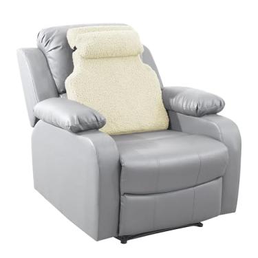 Imagem de HOMBYS Almofada de apoio lombar de lã sherpa com apoio de cabeça, almofada reclinável de espuma viscoelástica para dor nas costas, grande suporte alto para as costas com encosto de cabeça de cadeira