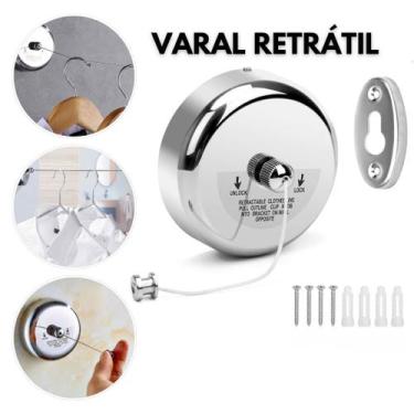 Imagem de Varal Retrátil de Parede Resistente Aço Inox Corda 3 Metros Banheiro A